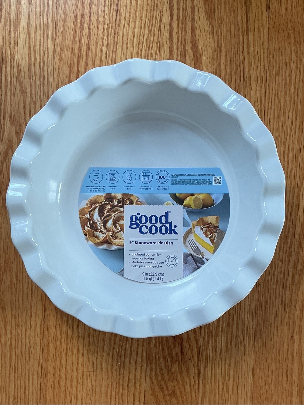 Good Cook, Plate Pie Ceramic White 9" Stoneware Pie Dish. NEW